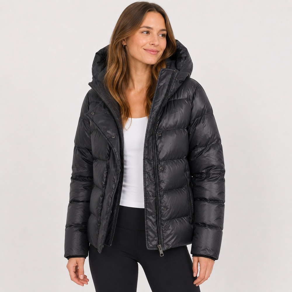 Nike Puffer Jacket Womens Small Black Down Filled Hooded Winter Coat Streetwear